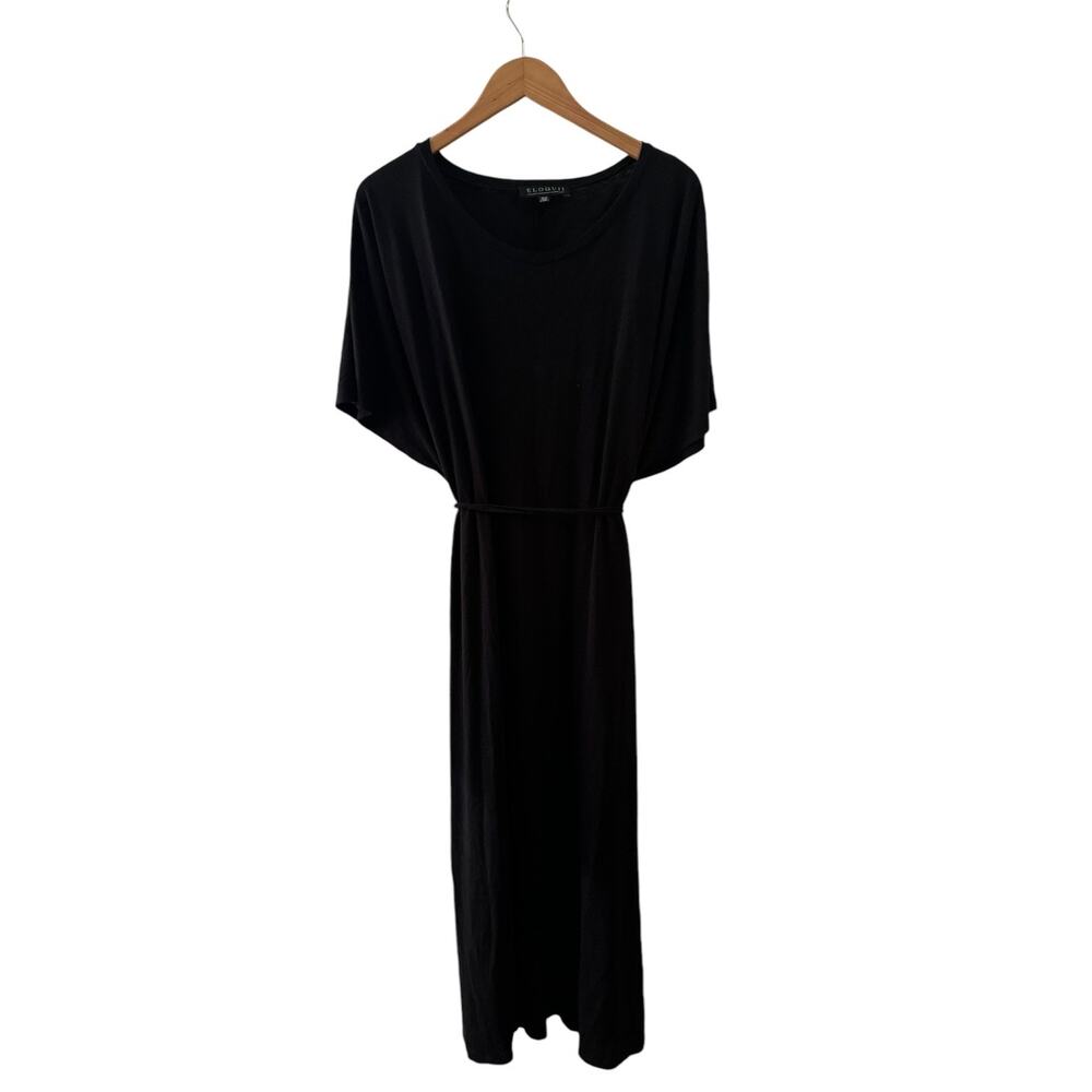 Eloquii DressWomen 18/20 Black Maxi Plus TieWaist Oversized Lagenlook Linen Boho